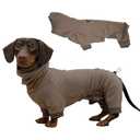 Dachshund Turtleneck Pullover Polar Fleece Four-Legged Dog Jumpsuit, Stretchy Warm Soft Anti-Static Pajamas for Wiener Dog& Small Dogs Fall Winter (Khaki, Small (7-11 lbs))