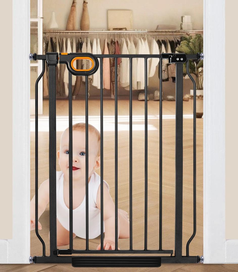 owlie Baby Gate for Stairs 29-33 Inch Wide, Indoor Small Narrow Pet Dog Gate with Door Pressure Mounting Gates for Kids,Black (29"-31.5")
