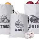 Potato Onion Garlic Storage Bag, Fabric Onion and Potatoes Storage Bag, Washable Garlic Potatoes Onions Keeper with Drawstring, 3 Pack (Garlic Onion Potato Bag)