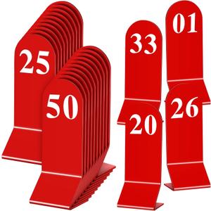 Remerry 50 Pcs Table Numbers 1-50 Acrylic Double Sided Number Cards for Restaurant Acrylic Tent Table Holders Tent Cards Wedding 2.36 x 6.3 Inch(Red)