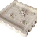 Vintage Natural Marble Tray Small Ornaments Scalloped Tray Handmade Storage Dish for Counter, Vanity, Dresser, Nightstand and Desk (Beige Travertine)