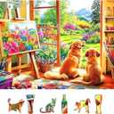 500 Piece Puzzles for Adults, Flower Garden Art 500 Piece Jigsaw Puzzles with Dogs for Home Decor and Relaxation Party Challenging Game Gifts Decoration (23 x 15 Inch)