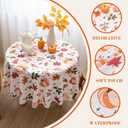 2 x Thanksgiving Waterproof Tablecloth  Fall Harvest Pumpkins, Maple Leaves & Berries Print  Autumn Rectangle Table Cover for Dining or Party, White, 60" Round