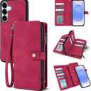 TwoHead for Samsung Galaxy S25 Wallet Case with Card Holder, Detachable Magnetic Phone Case for S25,PU Leather All-Round Protective Phone Case Wallet with Wrist Strap(6.2 in,Wine Red)