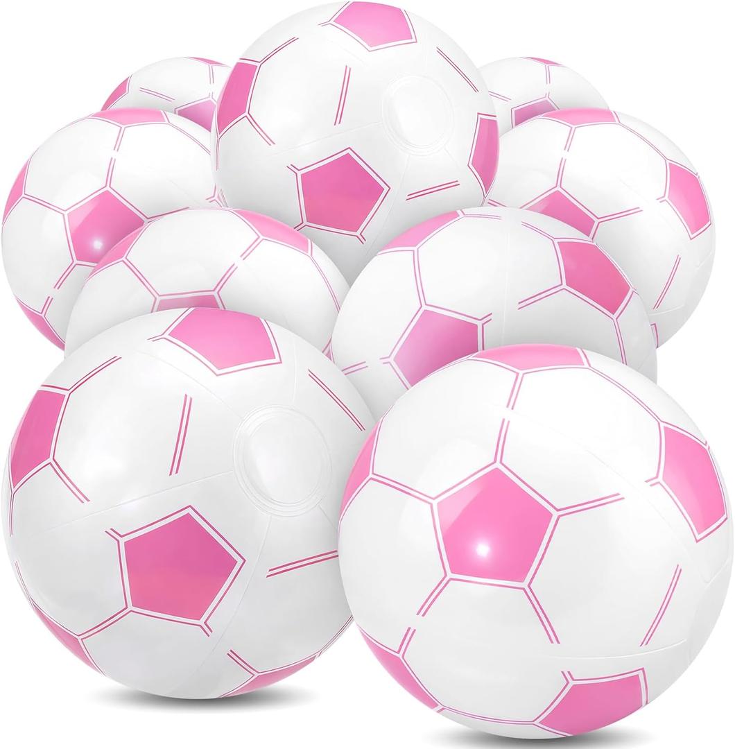 Pink Inflatable Soccer Balls Beach Balls Bulk for Games Outdoor Summer Pool Beach Activity Sports Birthday Soccer Party Decorations, 16 Inch Before Inflation 12 Inch Afte, 12PCS