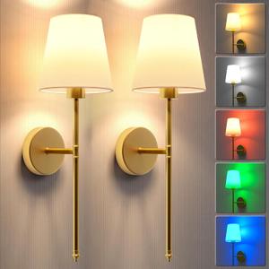 Wall Lights Battery Operated Wall Sconces Set of 2,Gold Wireless Wall Sconces with Remote,9 Colors Modes Rechargeable Wall lamp for Bedroom Living Room (24 inch)