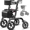 Walkers for Seniors, Rollator Walker with Seat, 12" Big Rubber Wheels All Terrain Rolling Walker, Foldable Rollator Walker, Built-in Cable, Reinforced Aluminum Frame, Black