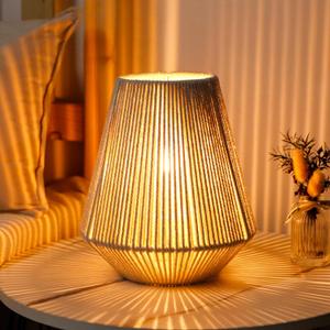 JHY DESIGN Woven Lampshade Table Lamp 8"H Cotton Rope Bedside Lamp Cordless Small Battery Operated Lamp Decorative Bedside Lamp with 6 Hours Timer for Bedroom Living Room Weddings Parties Patio Events