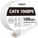 Jadaol Cat 6 Ethernet Cable 100 ft, Outdoor & Indoor 10Gbps Support Cat8 Cat7 Network, Flat RJ45 Internet LAN Computer Patch Cable for Router, Modem, Switch, Gaming Consoles, Streaming Devices, White (100ft)