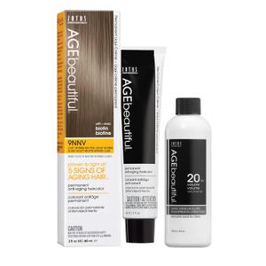 AGE beautiful Permanent Hair Color Dye Liqui Creme | 100% Gray Coverage | Anti-Aging Haircolor | Biotin for Thicker, Fuller Hair | Professional Salon Coloring (9NNV Light Intense Neutral Violet Blonde)