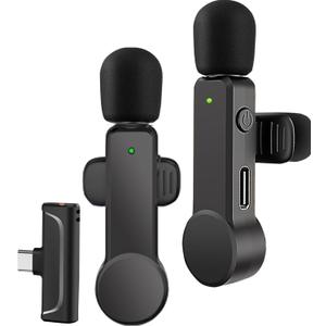 2 Pack Lavalier Microphone USB C Wireless Lav Mic for Android Phone Noise Canceling Mini Lapel Mic Type C for iPhone 15/16/17 Video Recording Vlog Tiktok