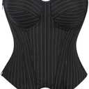 SHYMMUO Women Black Corset Top Elegant Strapless Bustier Tops Lace Up Sexy Office Lady Cosplay Costume Secretary Outfit, Size M