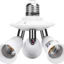 ELECTOP E26 E27 Adjustable Socket Splitter,3 in 1 Socket White Bulb Base Adapter Lamp Holder,360 Degree Rotating 180 Degree Bending