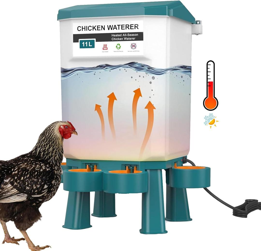 Poultry Watering Equipment, Heated Chicken Waterer, 11L Blue, 11 liters, Chicken Poultry Watering Equipment, Heated Chicken Waterer, 11L Blue, 11 liters, Chicken