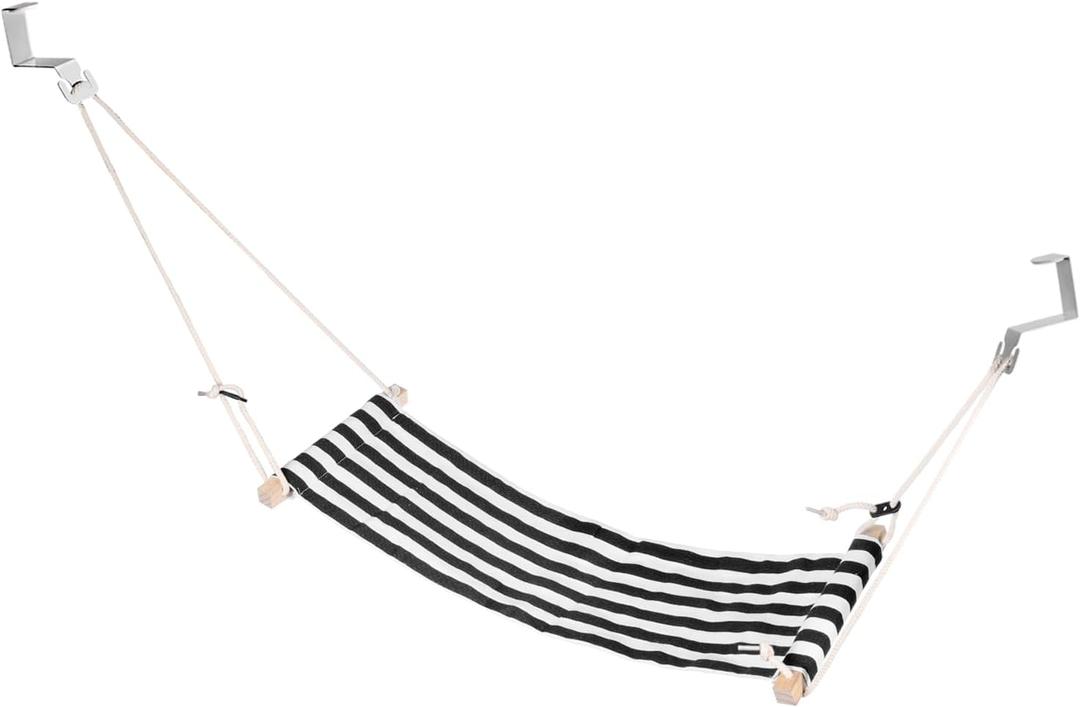 PATIKIL Foot Hammock Under Desk, Adjustable Foot Rest Sling with Hooks Portable Desk Footrest for Airplane Travel Home Office, Black White Style 1