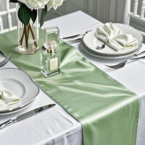 sage Green Table Runners 10 Pack for Party , Satin Table Runners 12 x 108 Inches Long for Wedding Banquet Birthday Events Decorations