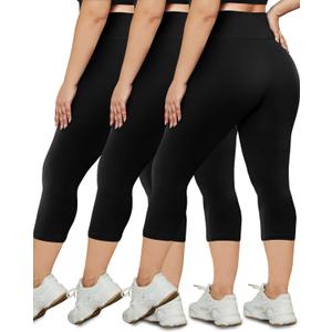 HLTPRO 3 Pack Plus Size Leggings for Women(X-Large - 4X)- High Waist Stretchy Soft Pants for Workout Running Yoga (Black/ Black/ Black) 4XL
