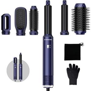 Atopskins Air Styler 6-in-1 Hair Styler with 1000W Hair Dryer, Curling Iron, Hot Air Brush, Blow-Dryer, Round Brush Hair Dryer, Straightening Brush for All Hair Types, Drying, Smoothing, Curling
