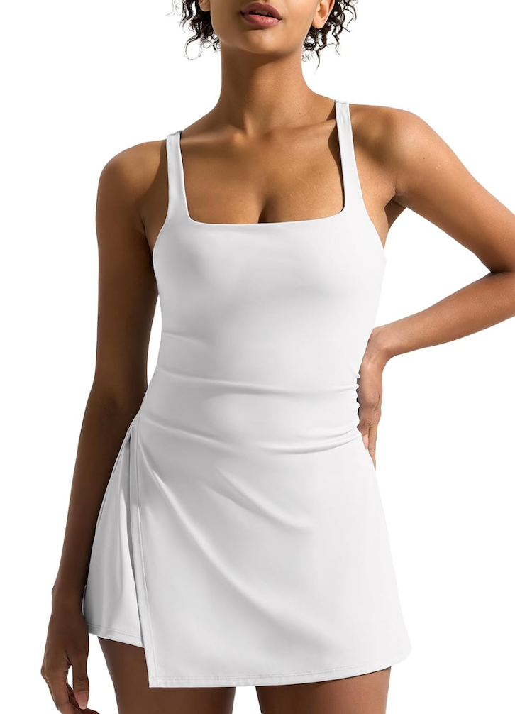 Dokuritu Womens Tennis Dress with Built in Shorts Sleeveless Square Neck Golf Workout Athletic Dresses with Pockets M