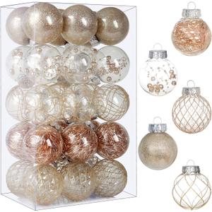 Clear Plastic Christmas Ball Ornaments, 30ct 2.36 Inch Champagne Balls for Tree Decoration - Shatterproof for Holiday Wedding Party Gifts
