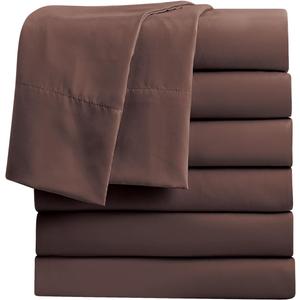 FreshCulture King Flat Sheets Only, Pack of 6, Soft Microfiber Bedding Sheets for Home, Salons, Hotels, Bulk Flat Sheets Only King Size (Brown)