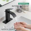 VOTON Black Bathroom Faucets Modern Waterfall Bathroom Sink Faucet Matte Black Single Handle Bathroom Faucet for 1 or 3 Holes with Deck Plate, Rv Sink Camper Farmhouse Bathroom Utility Remodel Faucet