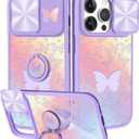 for iPhone 12 Pro Max Case with Slide Camera Cover, Butterflies Cases for iPhone 12 Promax with Ring Holder, Butterfly Stylish Aesthetic Designer Slim Protective Cover for 12 Pro Max