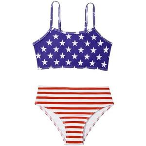 Zando Teen Girls Red White and Blue 2 Piece 4th of July Swimsuit Size 14-15 Years - Ribbed High Waisted Adjustable Strap Without Padding Bikini Sets Sport American Flag Bathing Suit for Beach Wear