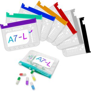The A7-L Reusable Pill Pouches Set is Designed to fit the A7 Binder. Zippered Pill Organizers Weekly, Travel Pill Container, Reusable Zipper Pouches, Color-Coded Medicine Pouches