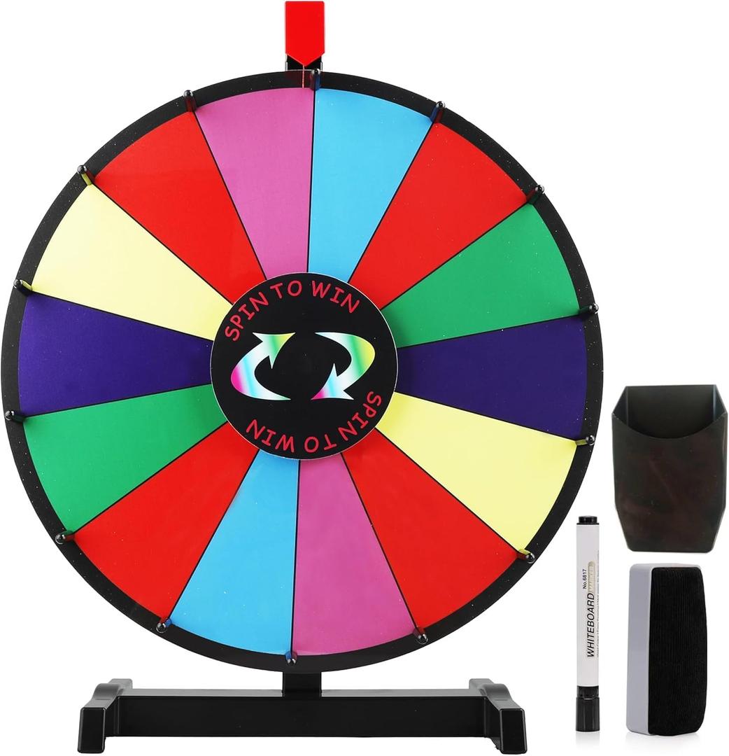 24 Inch 14 Slots Tabletop Spinning Prize Wheel with Stable Base Stand, Dry Erase Spin Wheel Spinner for Prizes with Dry Markers and Eraser for Game Carnival Trade Show