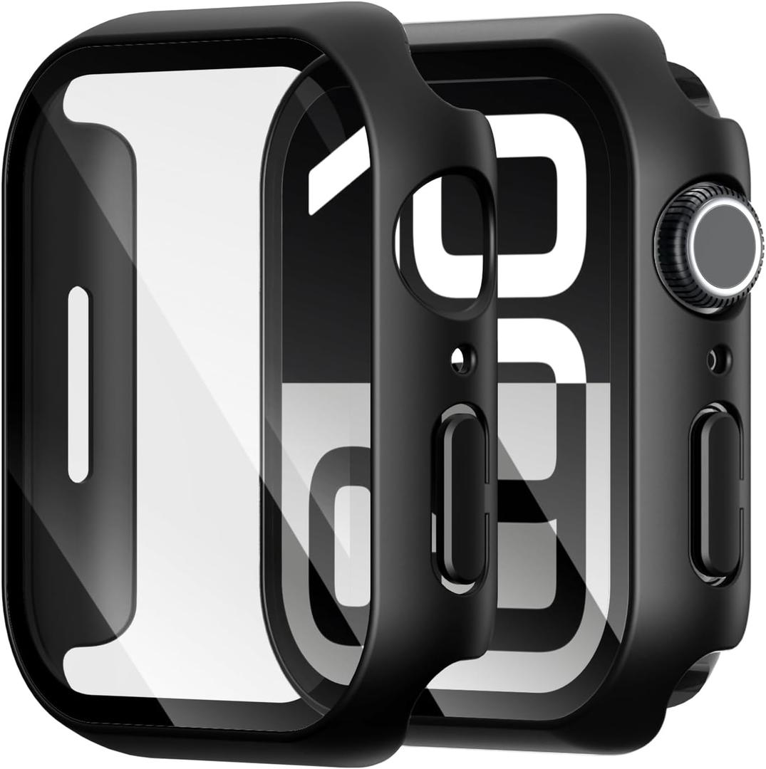 Pack of 2 Hard PC Case Compatible for Apple Watch Series 11/10 46mm with Tempered Glass Screen Protector, Touch Sensitive Slim HD Bumper Full Protective Cover for iWatch 46mm, Black Pack of 2 Hard PC Case Compatible for Apple Watch Series 11/10 46mm with Tempered Glass Screen Protector, Touch Sensitive Slim HD Bumper Full Protective Cover for iWatch 46mm, Black