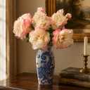 8 Pcs Silk Peonies Artificial Flowers Bulk Faux Peony Bouquet Fake Flower for Wedding Bridal Shower Centerpieces DIY Floral Arrangements Home Party Decorations (White-Pink)