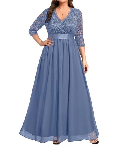 Mother of Bride Dress Plus Size Dusty Haze Blue Lace Formal Wedding Guest Evening Gown Long Bridesmaid Dress Women 2025 24W