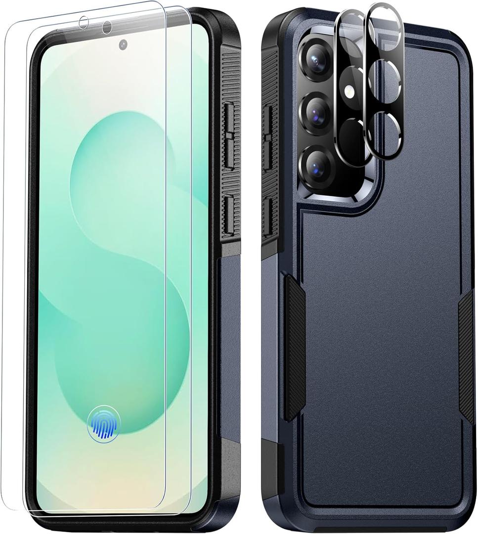SPIDERCASE Designed for Samsung Galaxy S25 Case, [10 FT Military Grade Drop Protection], 2 Pack [Tempered Glass Screen Protector+Camera Lens Protector] Heavy Duty Shockproof Case,Deep Blue
