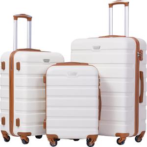 Coolife Luggage 3 Piece Set Suitcase Spinner Hardshell Lightweight TSA Lock (apricot white, 3 piece set (20in 24in 28in))