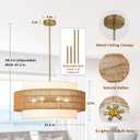 25.6" Rattan Chandelier for Dining Room, 6-Light Boho Pendant Hanging Light