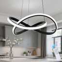 MAYNA Modern LED Pendant Light with Remote Control, 3-Color Dimmable Contemporary LED Chandelier with Irregular Ring Lights, Modern Chandeliers for Dining Room Kitchen, Black 25.6 inch