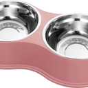 Dog Bowls Double Dog Water and Food Bowls Stainless Steel Bowls with Non-Slip Resin Station, Pet Feeder Bowls for Puppy Medium Dogs Cats (3.Pink)