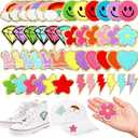 48 Pcs Iron on Patches Self Adhesive Chenille Patches for Backpacks Applique Patches Rainbow Heart Smile Face Star Flower Paw Embroidered Patch for Clothing Fabric Jackets Jeans Repair (Vivid Style)