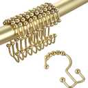 Shower Curtain Hooks Rings, Double Sided Shower Curtain Hooks, Stainless Steel Shower Hooks Rust Proof for Bathroom Shower Curtain Rod Curtains, Free Gliding, Gold, Set of 12