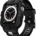 GELISHI Bands Compatible for Apple Watch Band 46mm 45mm 44mm 42mm, Men Sport Rugged Band with Protective Case for Watch Series 10 9 8 7/Series 6 SE 5 4 3 (Black)