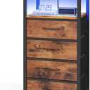Sweetcrispy Nightstand with Charging Station, Bedside End Table with 4 Fabric Drawers, USB & Type-C Ports with AC Outlets, Adjustable Feet & Dimmable LED Light Strip, Modern Bedroom Furniture, Brown, 11.8"D x 15.75"W x 33.62"H
