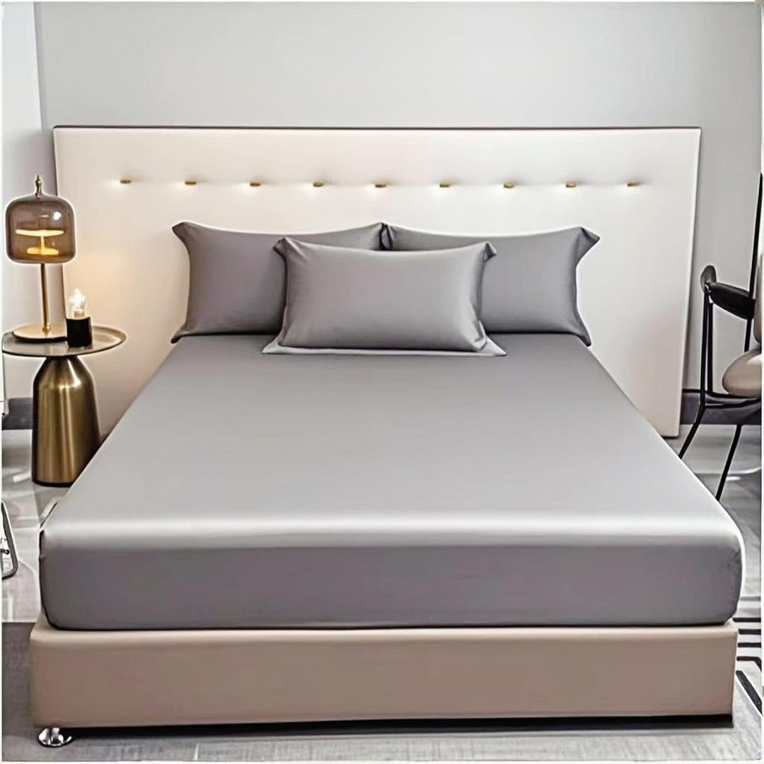 Fitted Sheet King - Hotel Luxury Bottom Fitted Sheets Only - 100% Organic Cotton Fitted Bed Sheet - Deep Pocket Fitted Sheet Only, 78" x 80" + 14" (King, Gray)