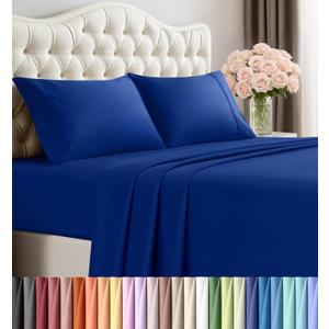 Utopia Bedding Queen Size Sheet Set  4 Piece Bed Sheets, Soft and Breathable Microfiber, Includes 1 Fitted Sheet, 1 Flat Sheet and 2 Pillowcases  Oeko Tex (Royal Blue)