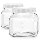 Folinstall 81 Oz/0.6 Gallon Airtight Glass Jar with Lids, Wide Mouth Half Gallon Mason Jar for Pickle, Cookie, Kombucha, Flour, Sugar. Set of 2 Large Pickle Jar with 2 Scale Marks