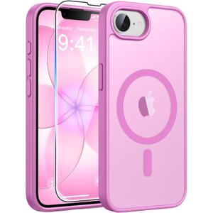 FNTCASE for iPhone 17e Case: iPhone 16e Phone Case [Compatible with Magsafe] Translucent Matte Cases with [Screen Protector] Military Grade Shockproof Protective Phone Cover - Pink