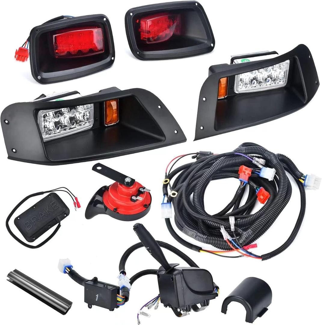 LED Headlight Tail Light Kit Compatible with EZGO TXT Golf Carts 1996-2013 12V Street Legal Light Kit with Turn Signal Wire Harness Compatible with EZGO TXT for Gas and Electric