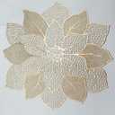 Gold Round Placemats for Dining Table Set of 6 Pressed Vinyl Metallic Table Mats Hollow Out Hibiscus Flower Place Mats for Dinner Decor Holiday Wedding Accent Centerpiece