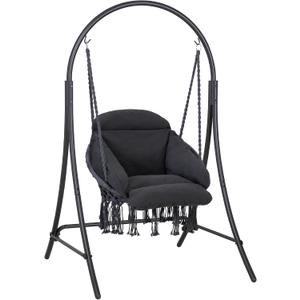 ANOW Hanging Swing Chair with Stand Included, Heavy Duty Hammock Chair with Stand and Removable Padded Cushion, Max 400 Lbs, Dark Grey