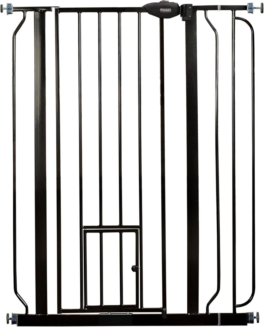 Carlson 36" Extra Tall Walk Through Dog Gate for Doorways & Bottom of Stairs, Metal Pet Gate with Small Pet Door, Expands 29”–36.5”, Black